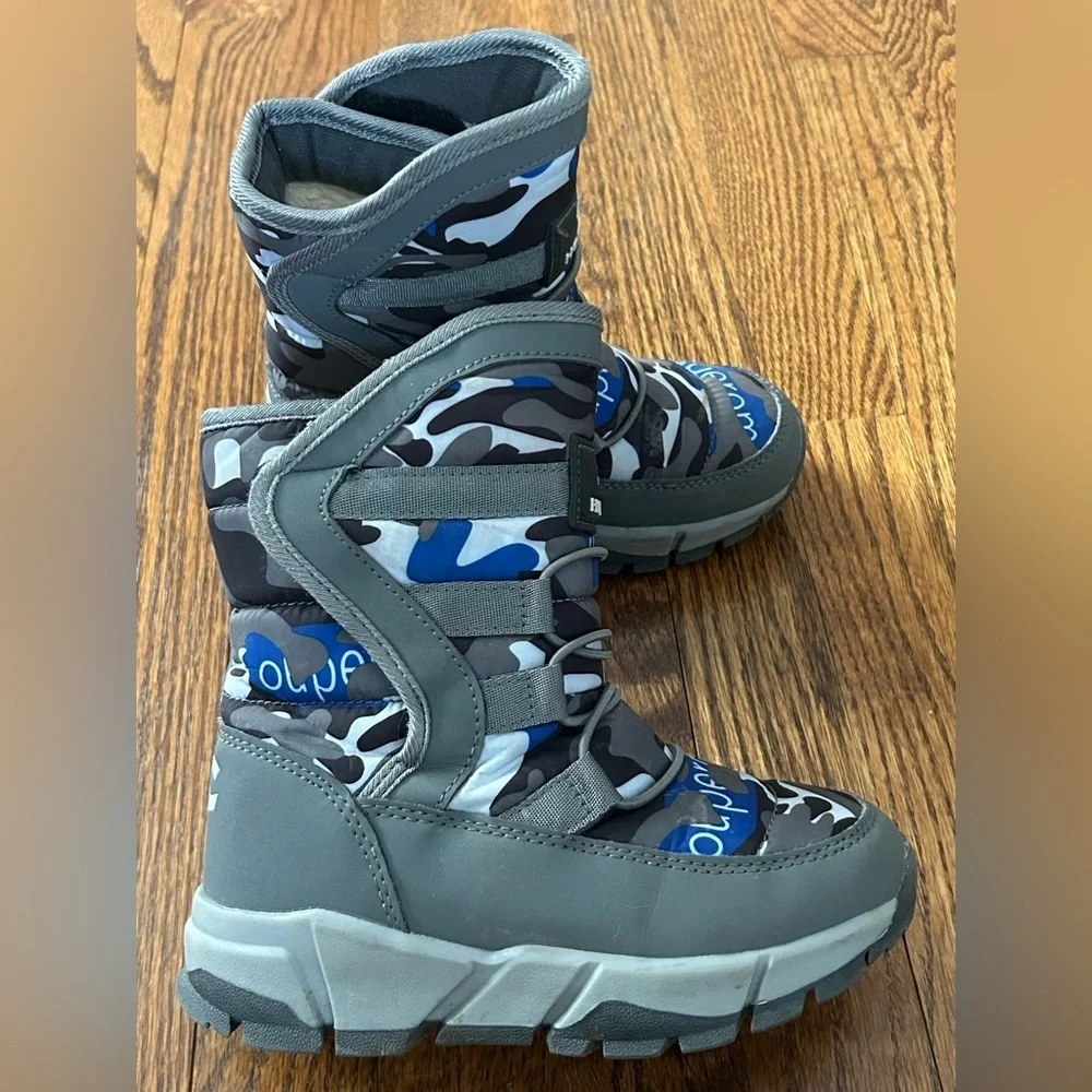 Hobibear Gray Camo Insulated Winter Snow Boots Faux Fur Lined Toddler Size 6